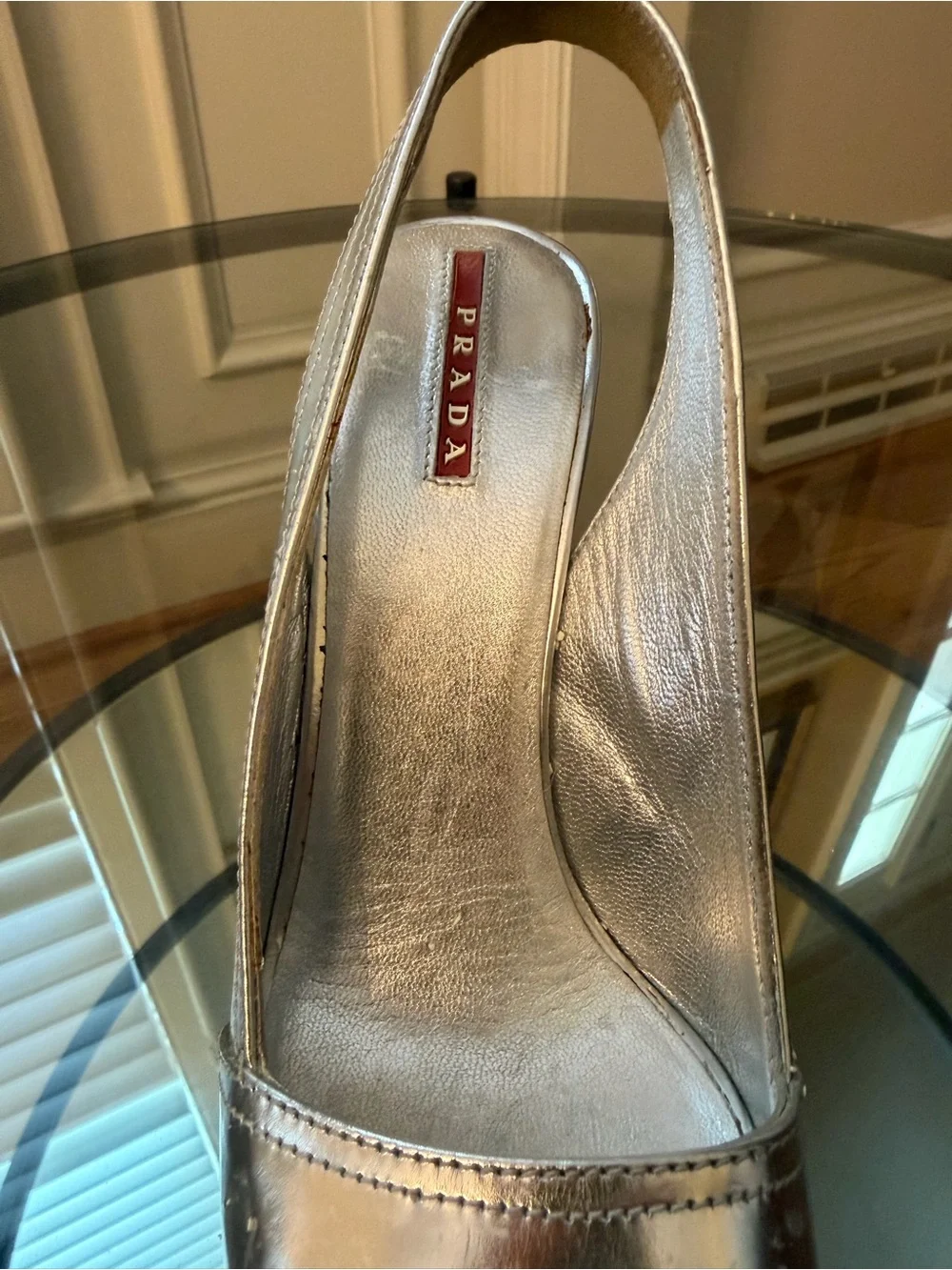 Prada Metallic Silver Slingback Platform High Heels RESTORATION PROJECT